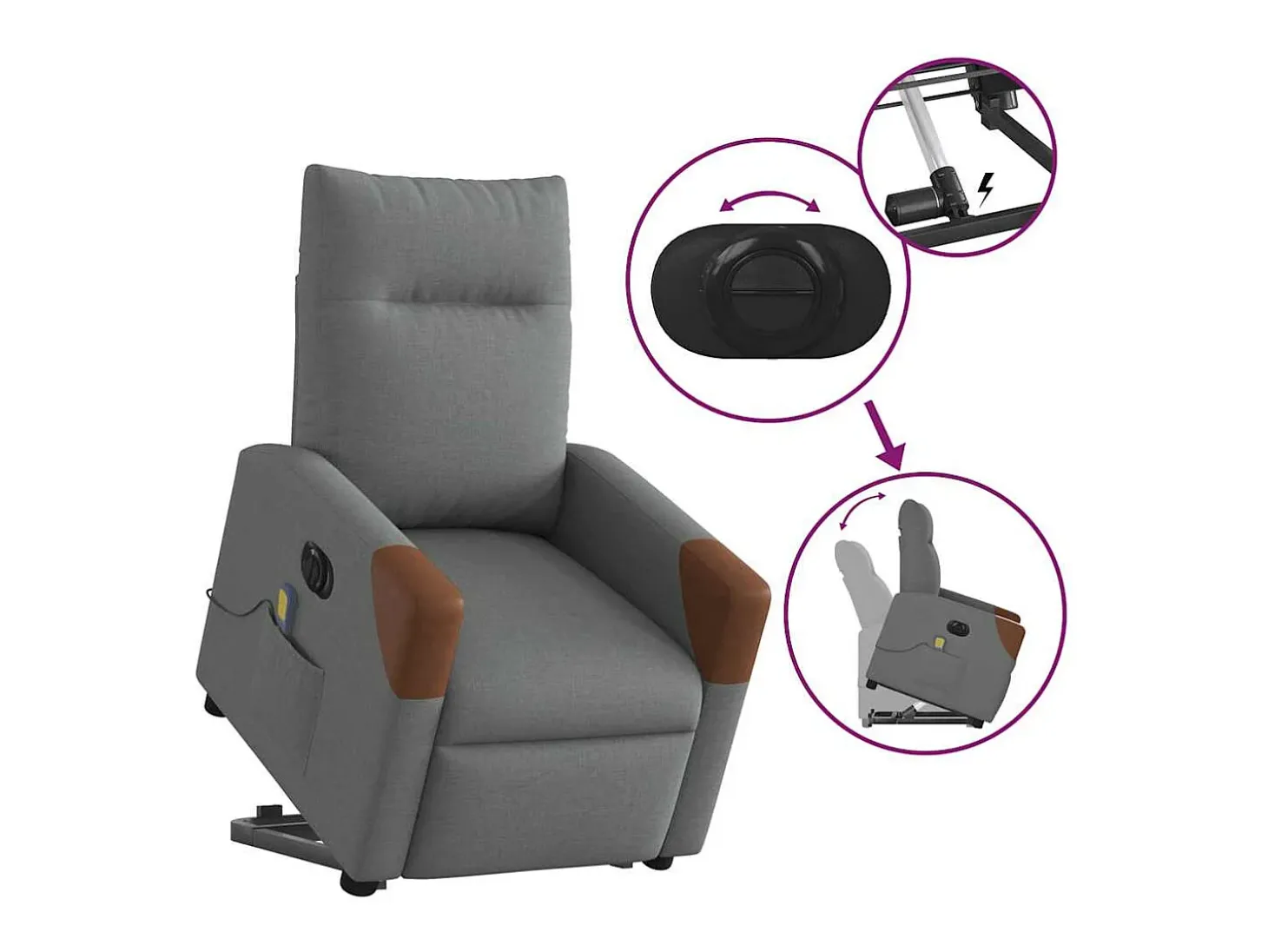Poltrona elétrica elevatória massagens tecido cinzento-escuro SHL400504