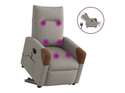 Poltrona elétrica elevatória massagens tecido cinza-acastanhado SHL33117