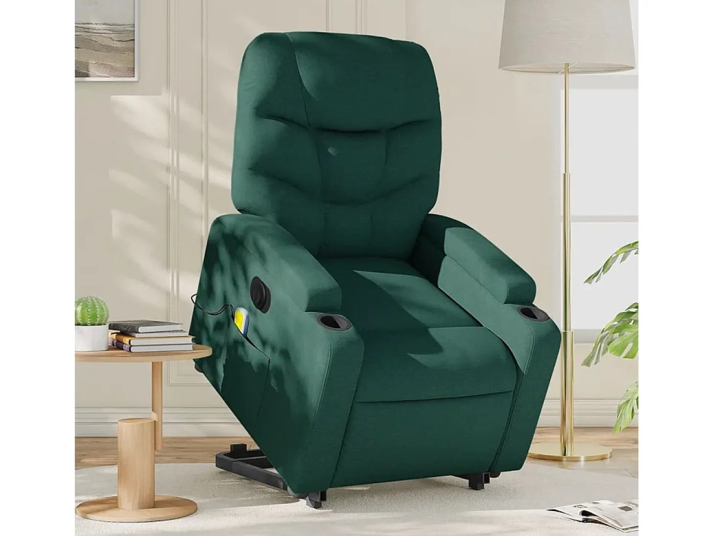 Poltrona elétrica elevatória massagens tecido verde-escuro SHL116441