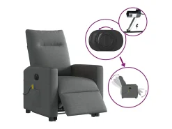 Poltrona elétrica elevatória massagens tecido cinzento-escuro SHL239991