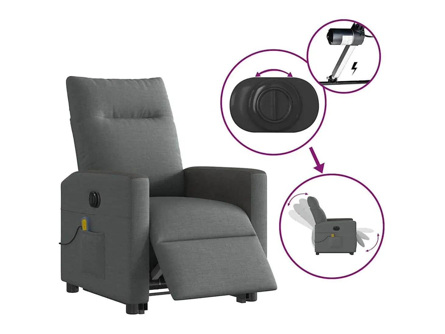 Poltrona elétrica elevatória massagens tecido cinzento-escuro SHL239991