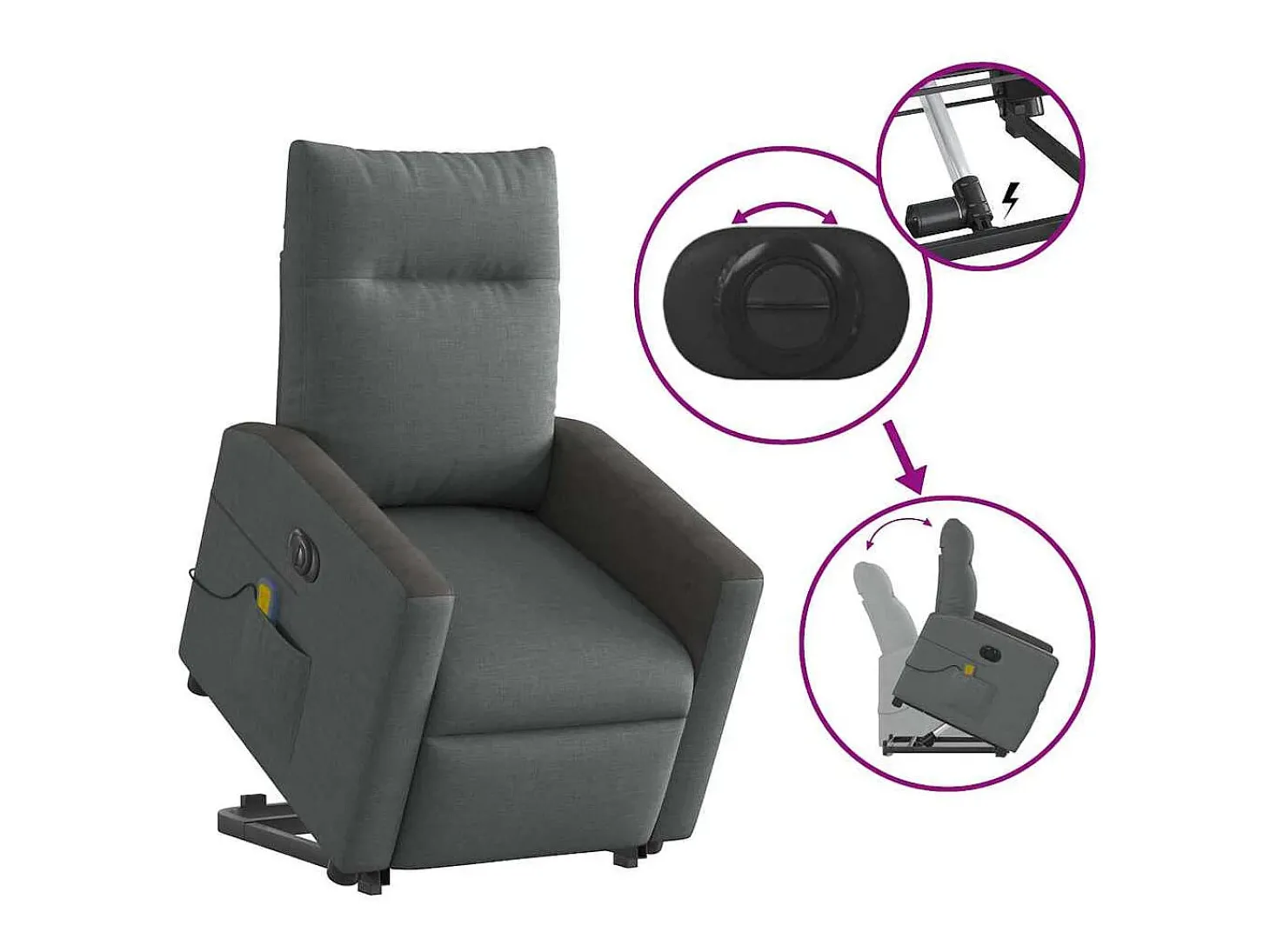 Poltrona elétrica elevatória massagens tecido cinzento-escuro SHL239991