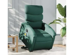 Poltrona elétrica elevatória massagens tecido verde-escuro SHL686473