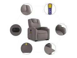 Poltrona elétrica elevatória massagens tecido cinza-acastanhado SHL624390