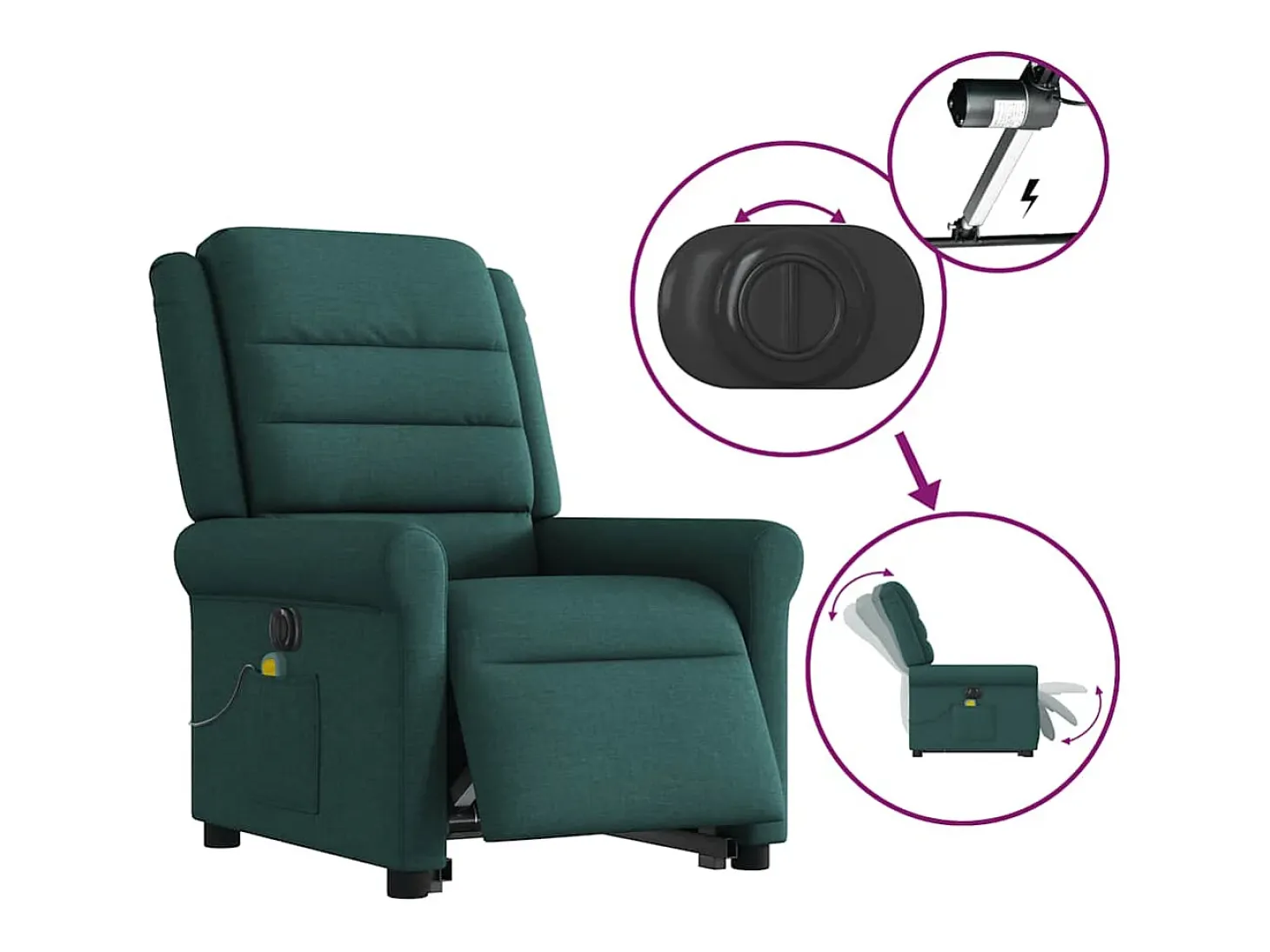Poltrona elétrica elevatória massagens tecido verde-escuro SHL944228
