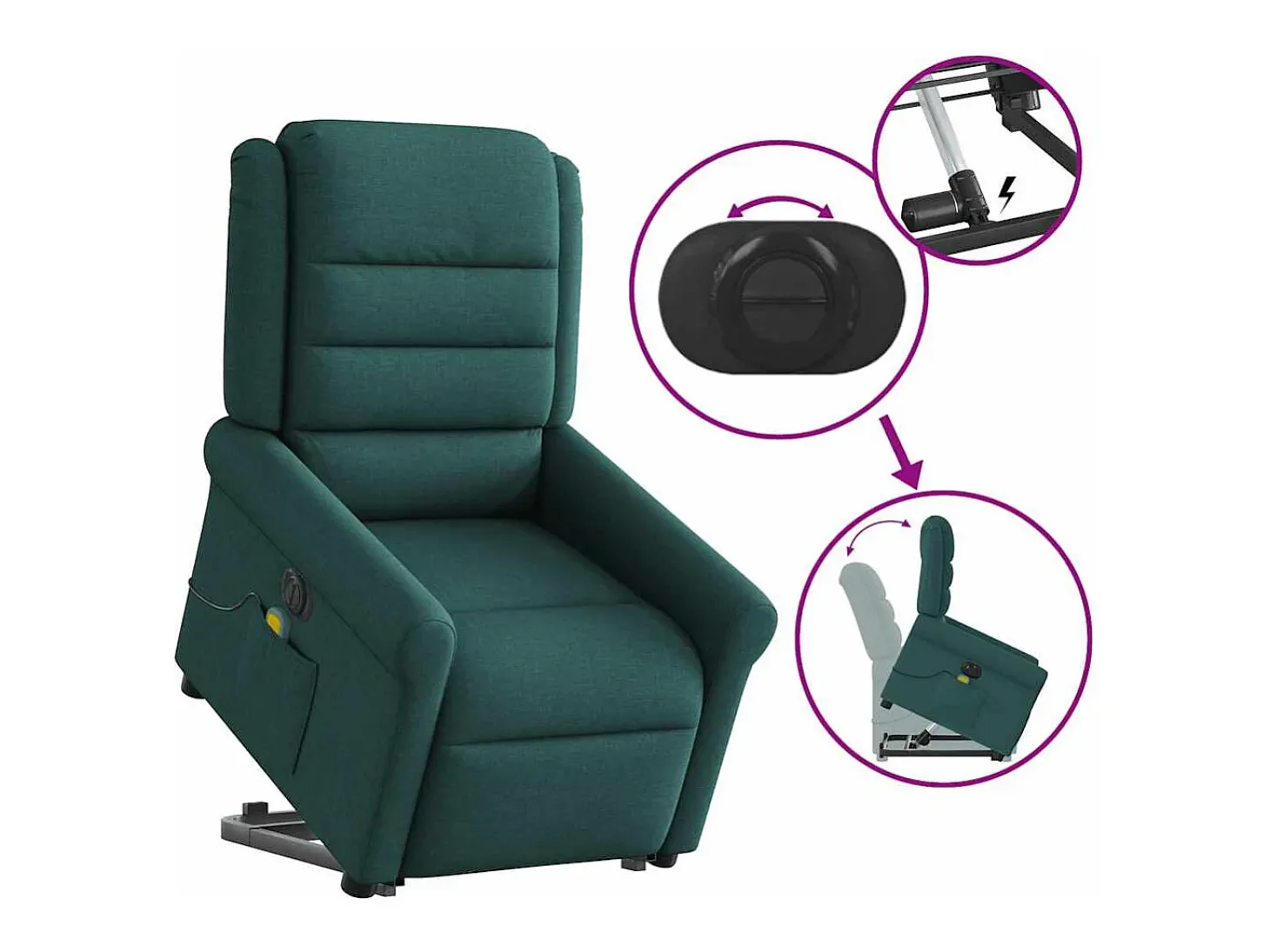 Poltrona elétrica elevatória massagens tecido verde-escuro SHL944228