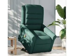 Poltrona elétrica elevatória massagens tecido verde-escuro SHL944228