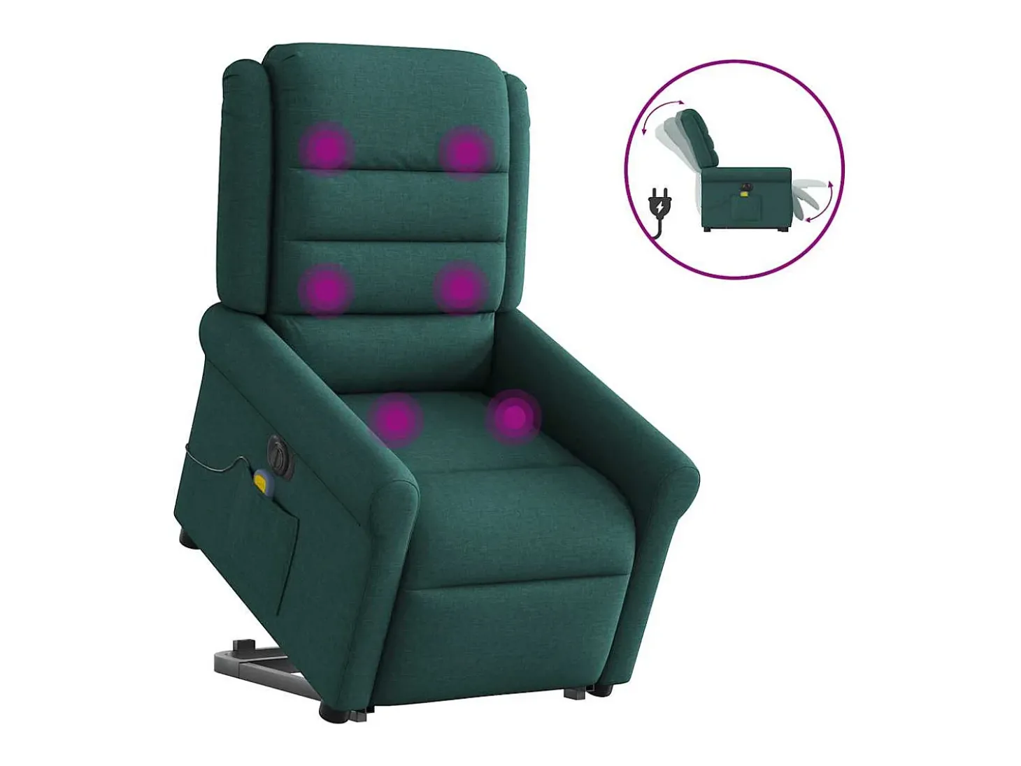 Poltrona elétrica elevatória massagens tecido verde-escuro SHL944228