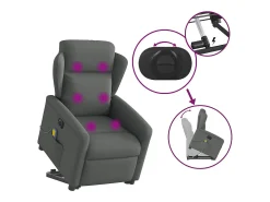 Poltrona elétrica elevatória massagens tecido cinzento-escuro SHL38968