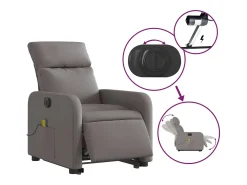 Poltrona elétrica elevatória massagens tecido cinza-acastanhado SHL351508