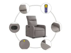 Poltrona elétrica elevatória massagens tecido cinza-acastanhado SHL351508