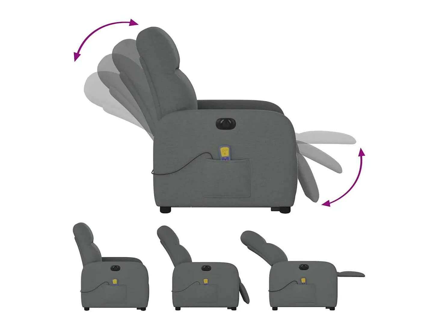 Poltrona elétrica elevatória massagens tecido cinzento-escuro SHL907029