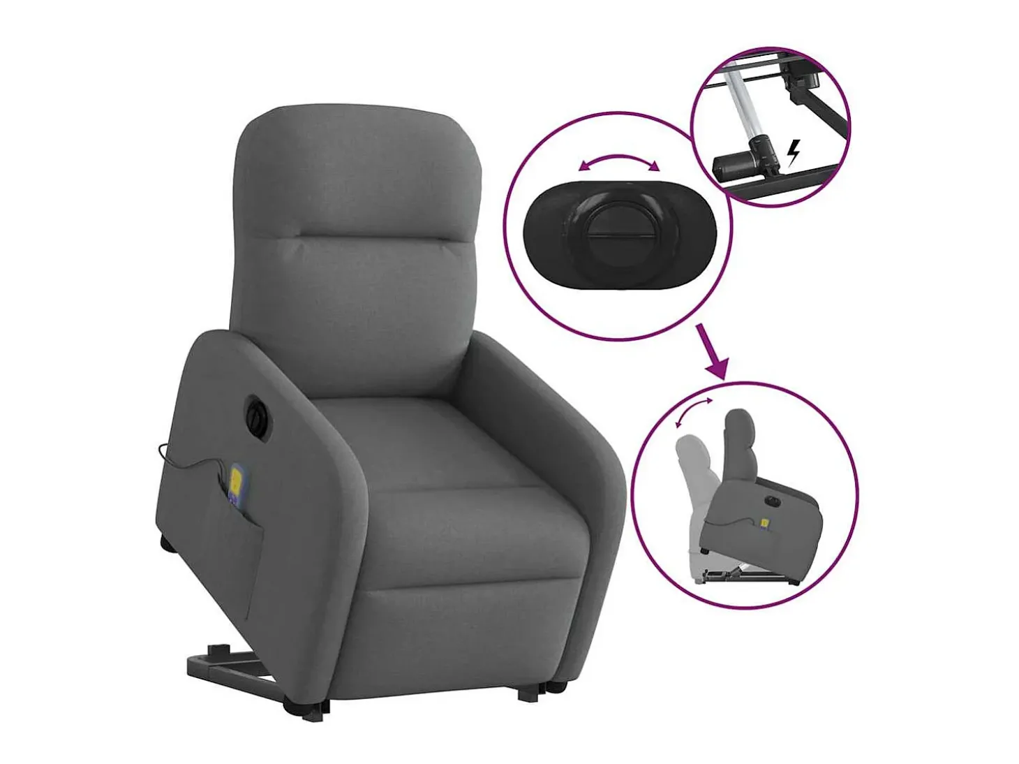 Poltrona elétrica elevatória massagens tecido cinzento-escuro SHL907029