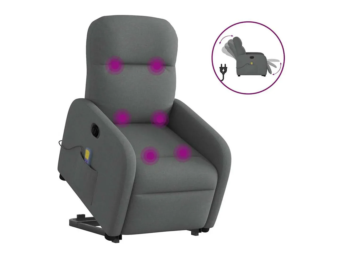Poltrona elétrica elevatória massagens tecido cinzento-escuro SHL907029