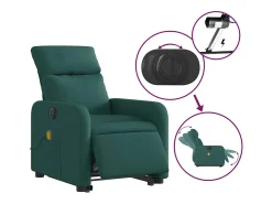 Poltrona elétrica elevatória massagens tecido verde-escuro SHL633421