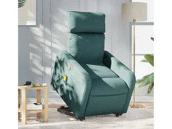 Poltrona elétrica elevatória massagens tecido verde-escuro SHL633421