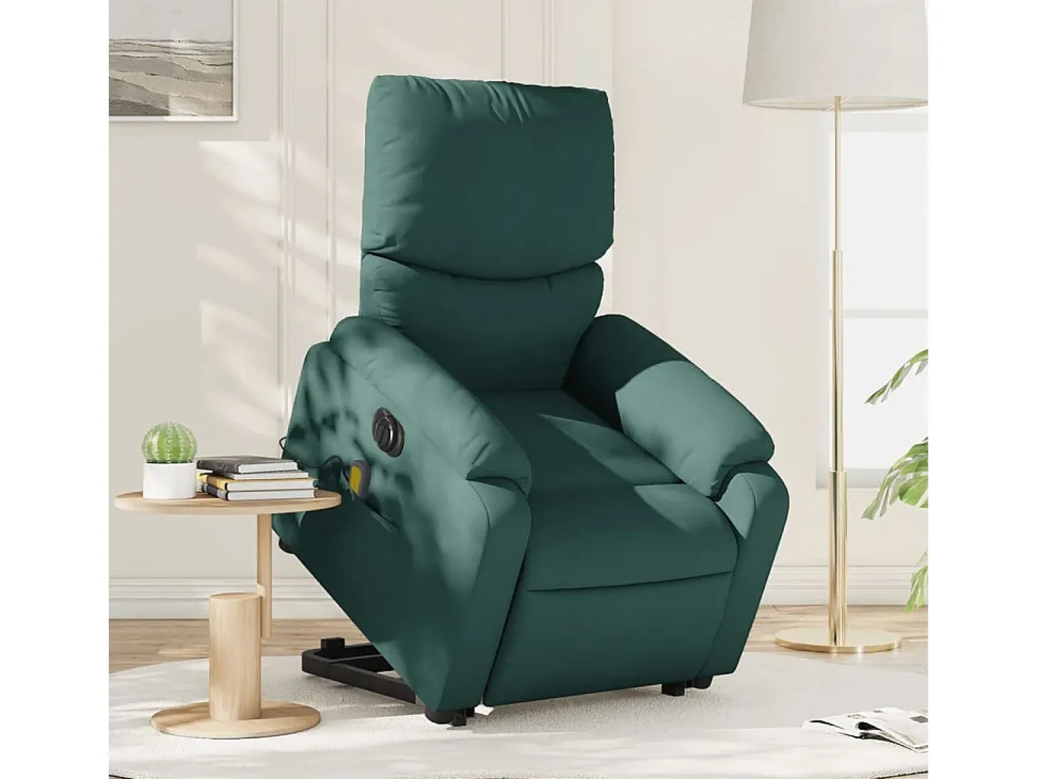 Poltrona elétrica elevatória massagens tecido verde-escuro SHL871055