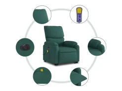 Poltrona elétrica elevatória massagens tecido verde-escuro SHL871055