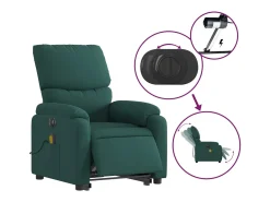 Poltrona elétrica elevatória massagens tecido verde-escuro SHL871055
