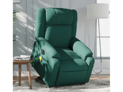 Poltrona elétrica elevatória massagens tecido verde-escuro SHL399391