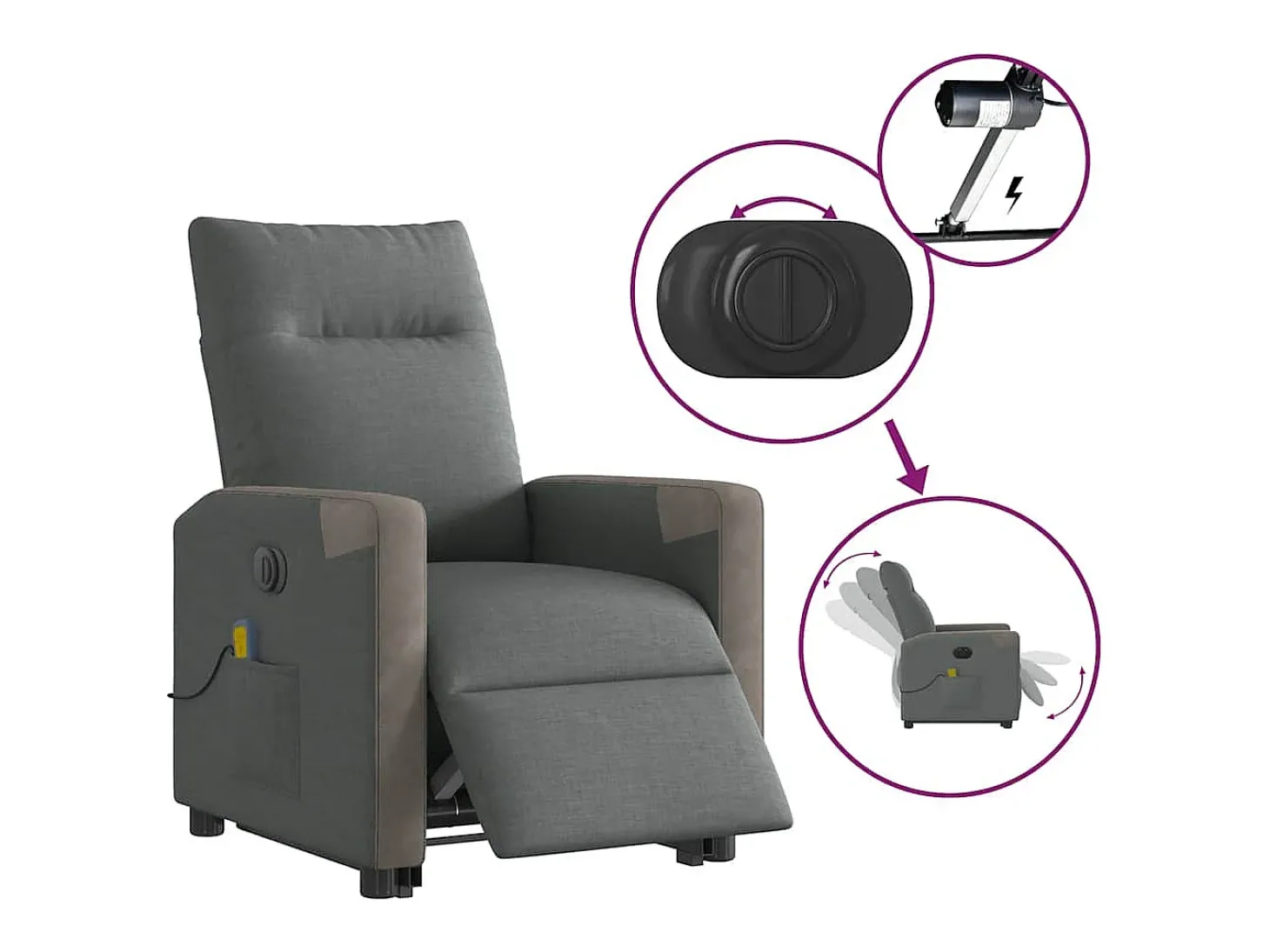 Poltrona elétrica elevatória massagens tecido cinzento-escuro SHL593971