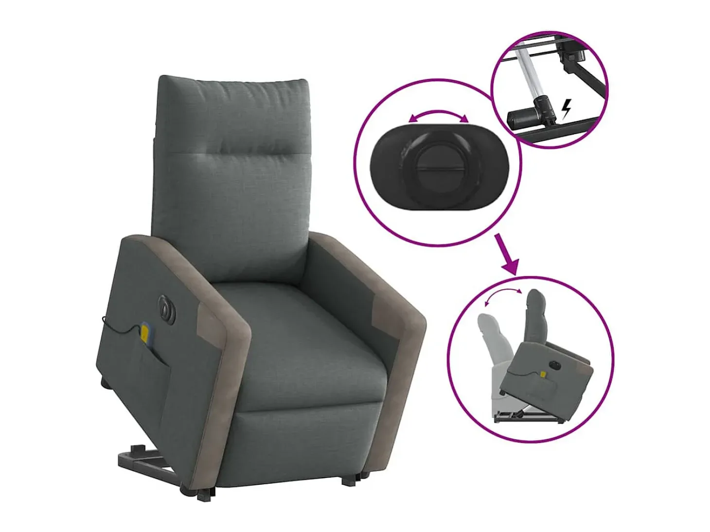 Poltrona elétrica elevatória massagens tecido cinzento-escuro SHL593971
