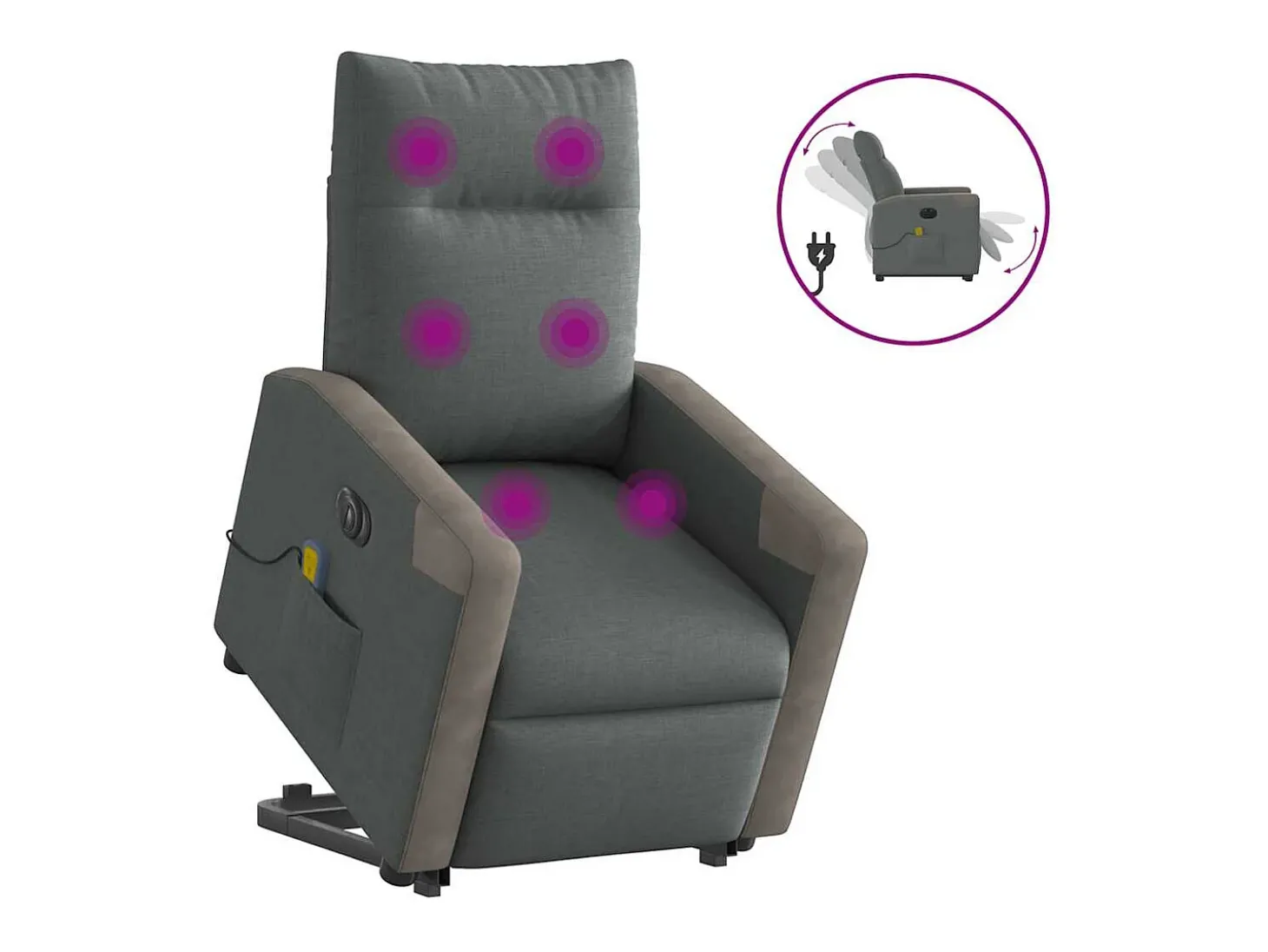 Poltrona elétrica elevatória massagens tecido cinzento-escuro SHL593971