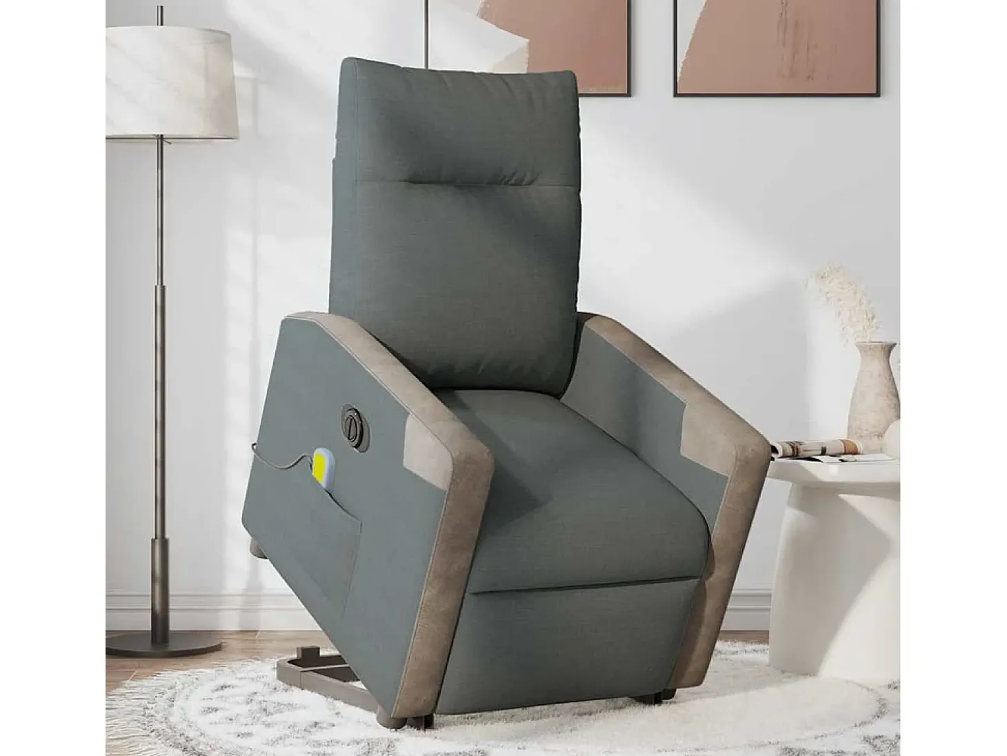 Poltrona elétrica elevatória massagens tecido cinzento-escuro SHL593971