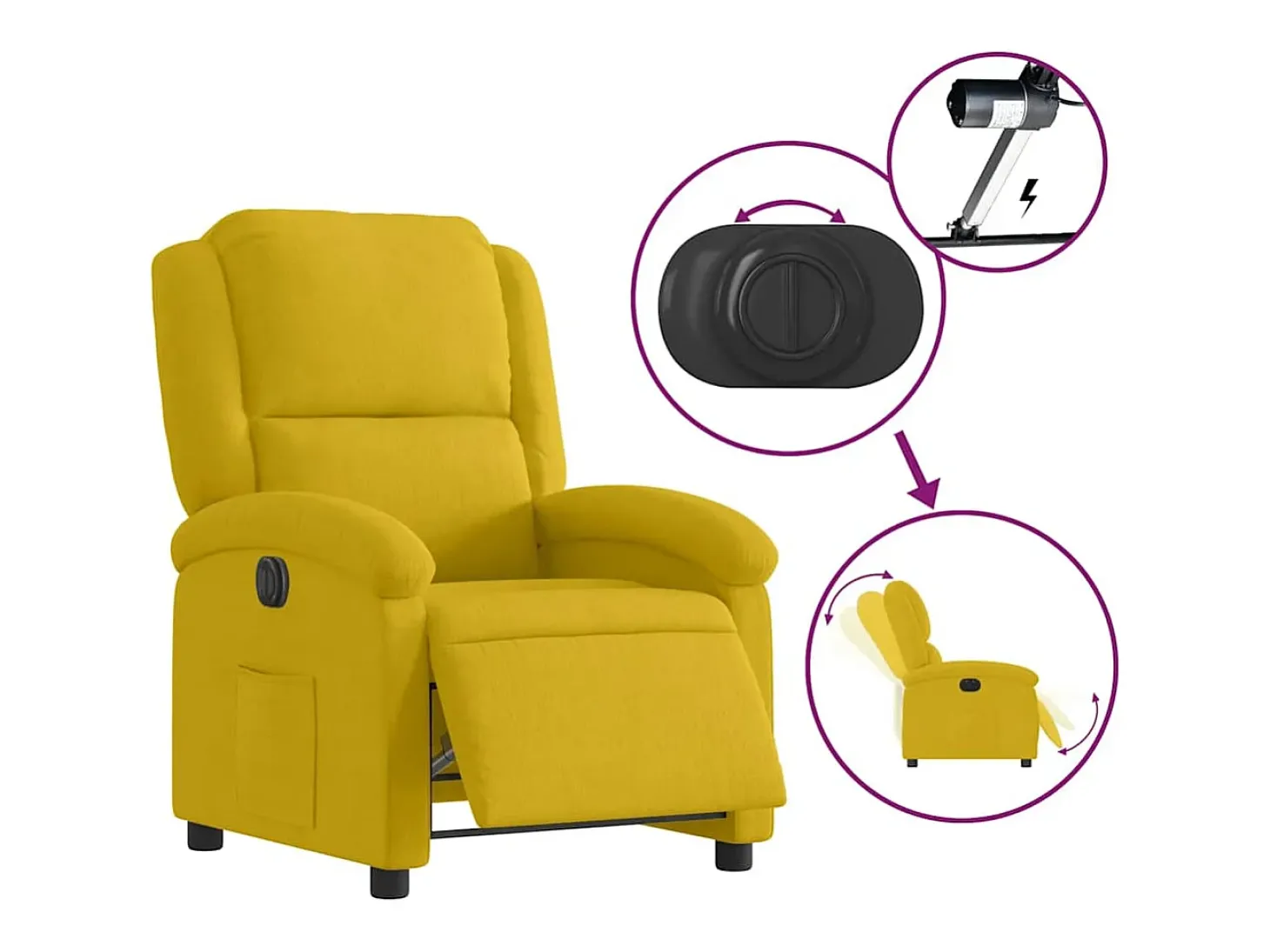 Poltrona elétrica reclinável veludo amarelo