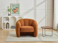 Poltrona em forma de concha em tecido chenille terracota DELIPO
