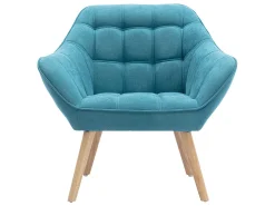 Poltrona em tecido azul acolchoado. Estilo escandinavo. CASERTA