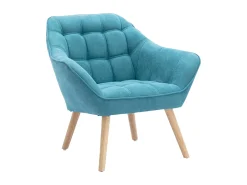 Poltrona em tecido azul acolchoado. Estilo escandinavo. CASERTA