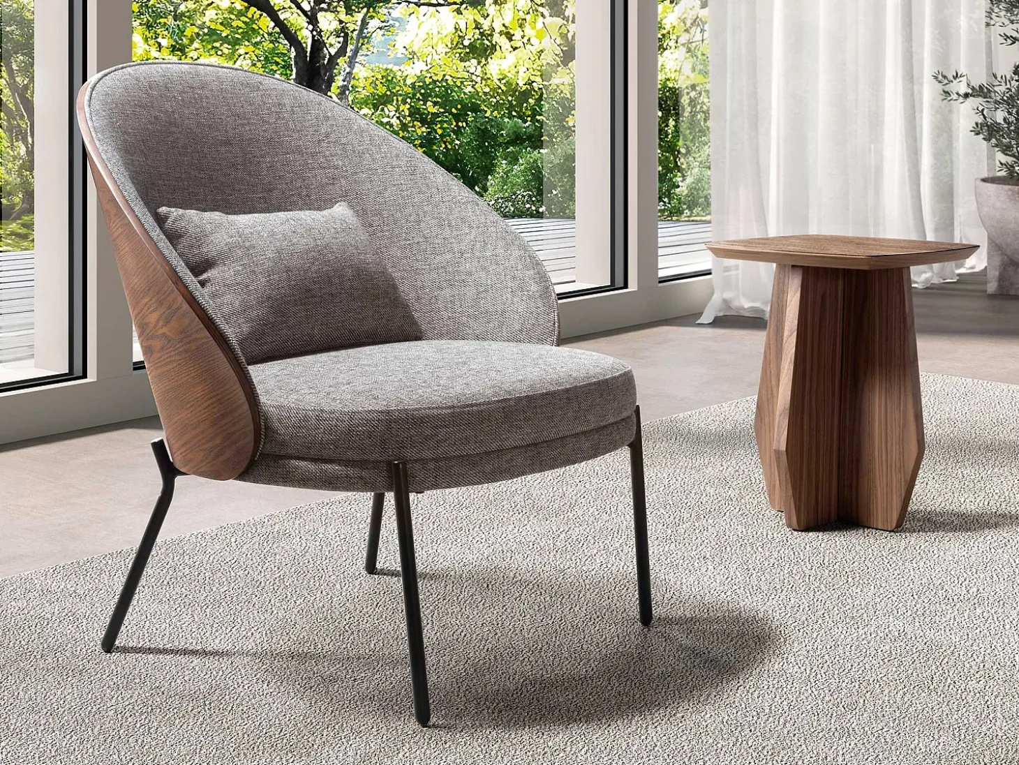 Poltrona em tecido cinzento e nogueira 5184 ANGEL CERDA