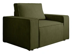 Poltrona em veludo canelado verde oliva de estilo design AMELIA