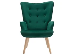 Poltrona em veludo verde acolchoado. Estilo escandinavo. VATELY