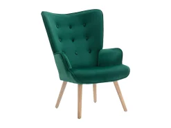 Poltrona em veludo verde acolchoado. Estilo escandinavo. VATELY