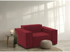 Poltrona Emanuela, Poltrona de sala, 100% Made in Italy, Poltrona relaxante em tecido acolchoado, 140x95h70 cm, Vermelho