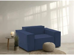 Poltrona Emanuela, Poltrona de sala, 100% Made in Italy, Poltrona relaxante em tecido acolchoado, 140x95h70 cm, Azul
