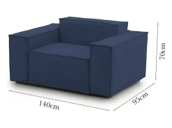 Poltrona Emanuela, Poltrona de sala, 100% Made in Italy, Poltrona relaxante em tecido acolchoado, 140x95h70 cm, Azul