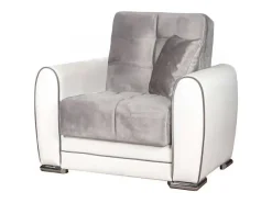 Poltrona Enrique, Poltrona container para sala, conversível em cama, Poltrona relaxante em tecido acolchoado, 97x84h91 cm, Branco e Cinza Claro