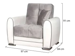 Poltrona Enrique, Poltrona container para sala, conversível em cama, Poltrona relaxante em tecido acolchoado, 97x84h91 cm, Branco e Cinza Claro