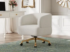 Poltrona giratória - 71 x 60 x 71 cm - com 5 rodízios - rotação de 360° - chenille - bege