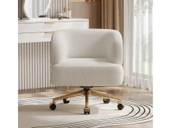 Poltrona giratória - 71 x 60 x 71 cm - com 5 rodízios - rotação de 360° - chenille - bege
