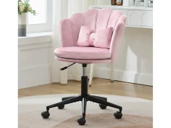 Poltrona giratória com altura regulável - Encosto em forma de pétala - 55 x 42 x 73-83 cm - Veludo - Rosa