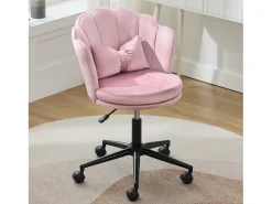 Poltrona giratória com altura regulável - Encosto em forma de pétala - 55 x 42 x 73-83 cm - Veludo - Rosa