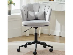 Poltrona giratória com altura regulável - Encosto em forma de pétala - 55 x 42 x 73-83 cm - Veludo - Cinza