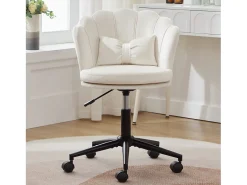 Poltrona giratória com altura regulável - Encosto em forma de pétala - 55 x 42 x 73-83 cm - Veludo - Bege