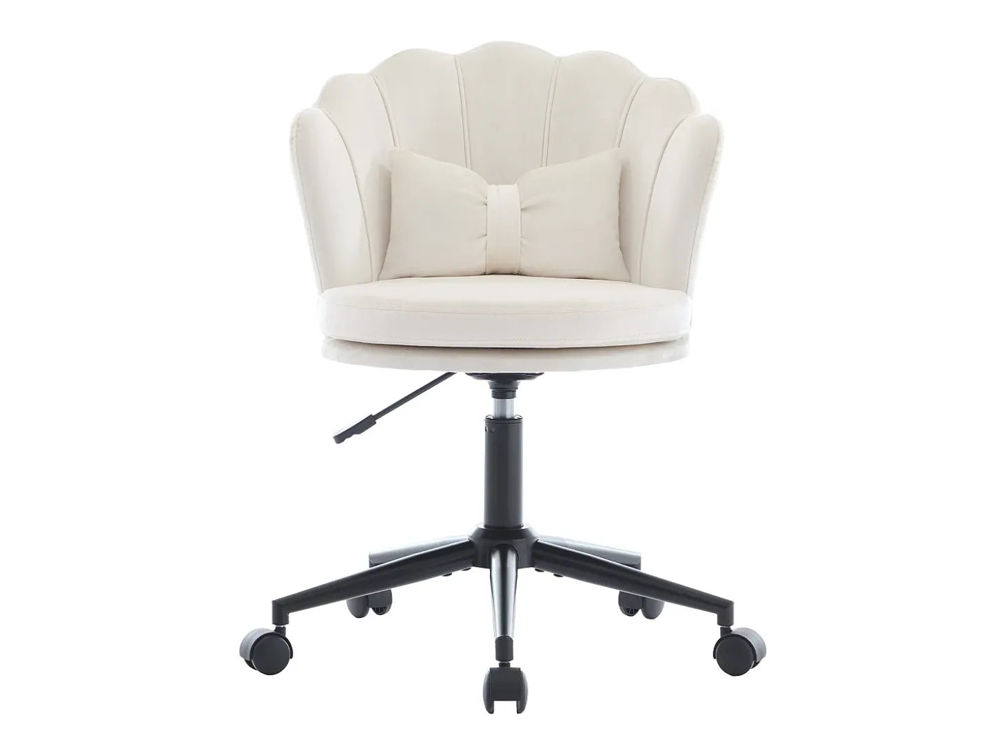 Poltrona giratória com altura regulável - Encosto em forma de pétala - 55 x 42 x 73-83 cm - Veludo - Bege