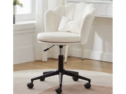 Poltrona giratória com altura regulável - Encosto em forma de pétala - 55 x 42 x 73-83 cm - Veludo - Bege