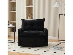 Poltrona giratória com bolso lateral - Tecido chenille - Preto